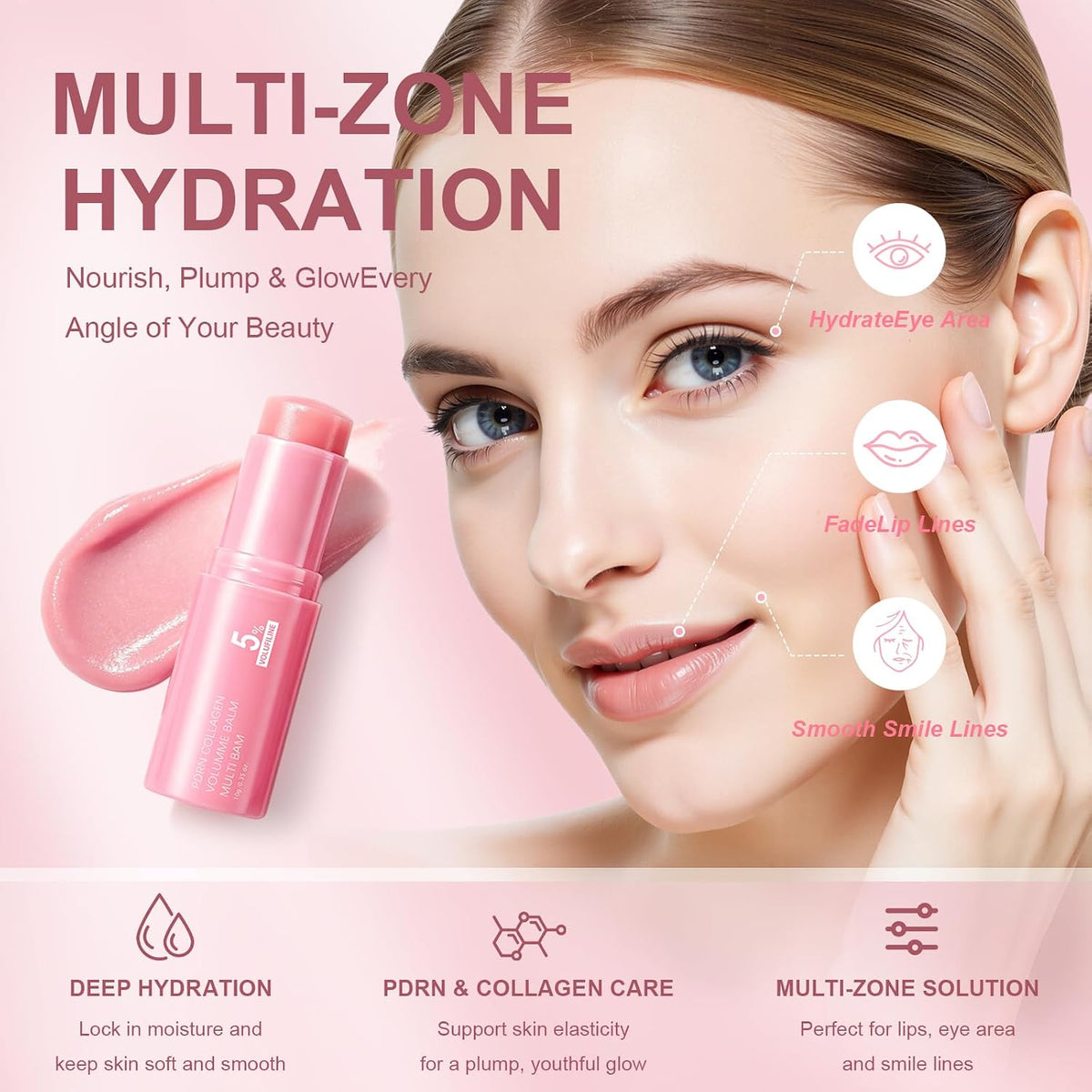 PDRN Pink Collagen Volume Balm Stick | K-Beauty Anti-Aging Multi Stick for Face, Lips, Eyes & Neck