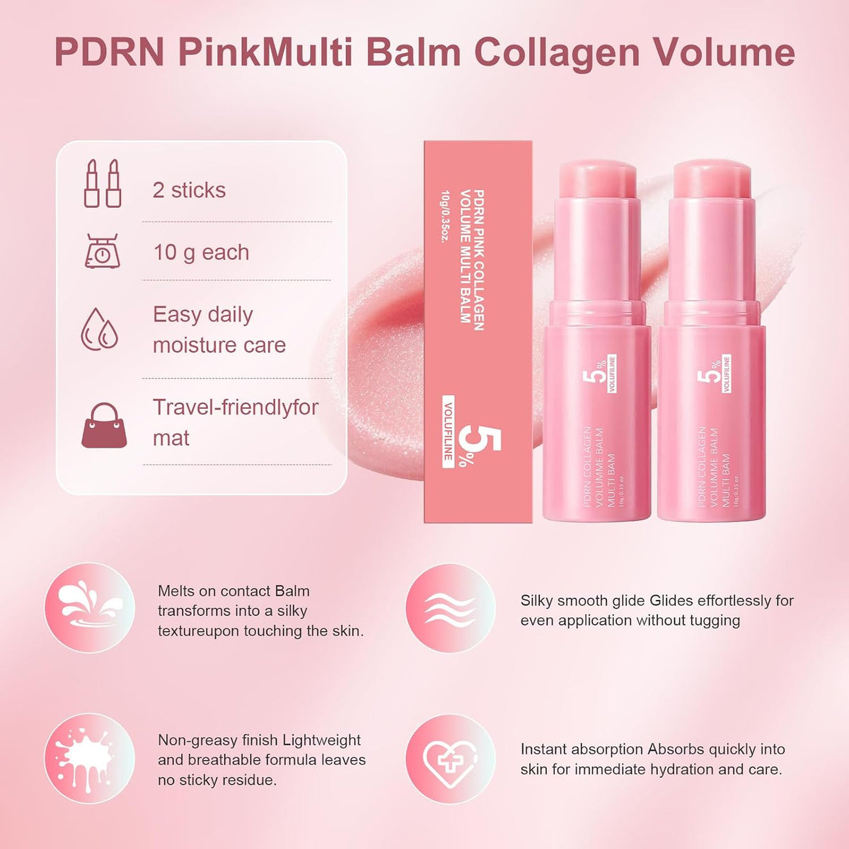 PDRN Pink Collagen Volume Balm Stick | K-Beauty Anti-Aging Multi Stick for Face, Lips, Eyes & Neck