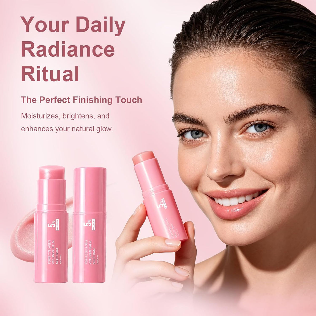 PDRN Pink Collagen Volume Balm Stick | K-Beauty Anti-Aging Multi Stick for Face, Lips, Eyes & Neck