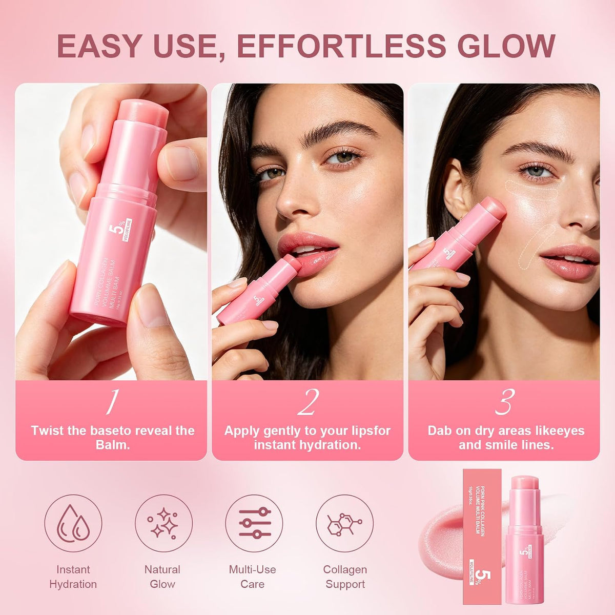 PDRN Pink Collagen Volume Balm Stick | K-Beauty Anti-Aging Multi Stick for Face, Lips, Eyes & Neck