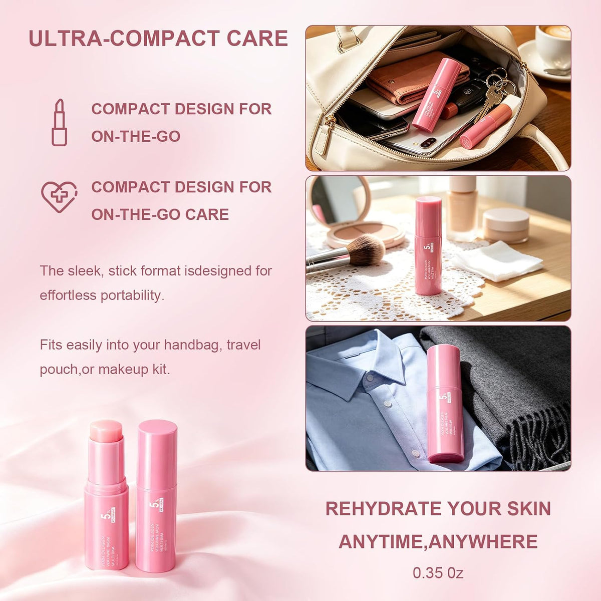 PDRN Pink Collagen Volume Balm Stick | K-Beauty Anti-Aging Multi Stick for Face, Lips, Eyes & Neck